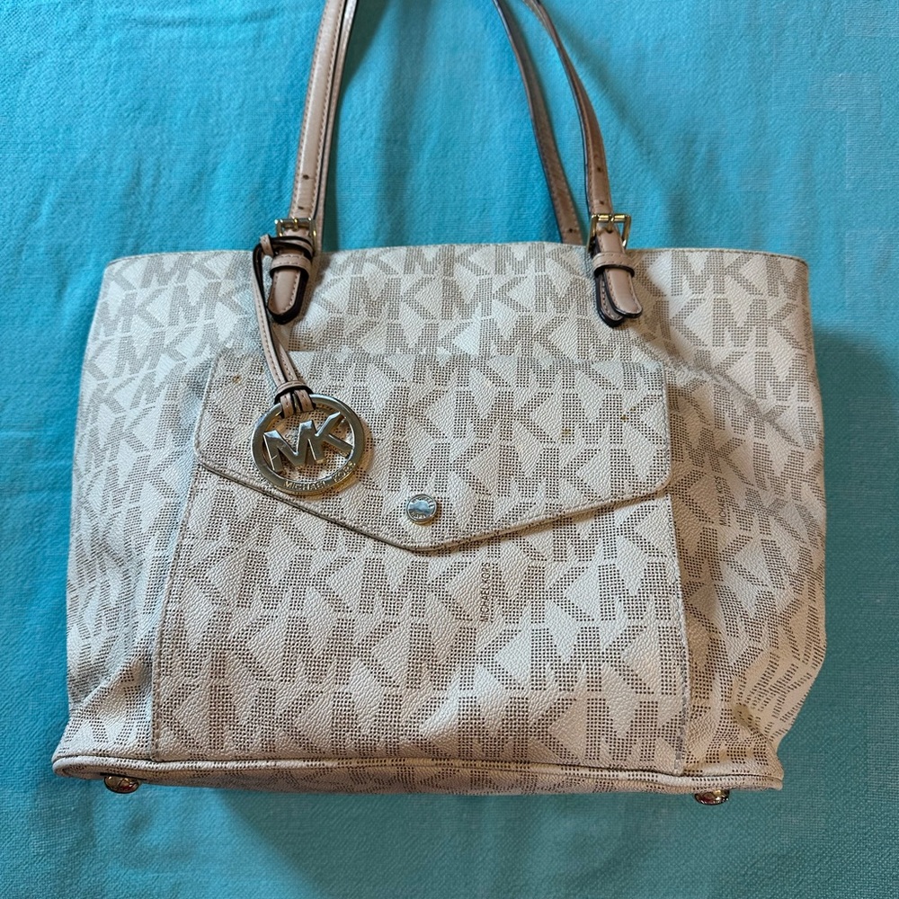 Michael Kors Cream Structured Tote with Signature MK Charm